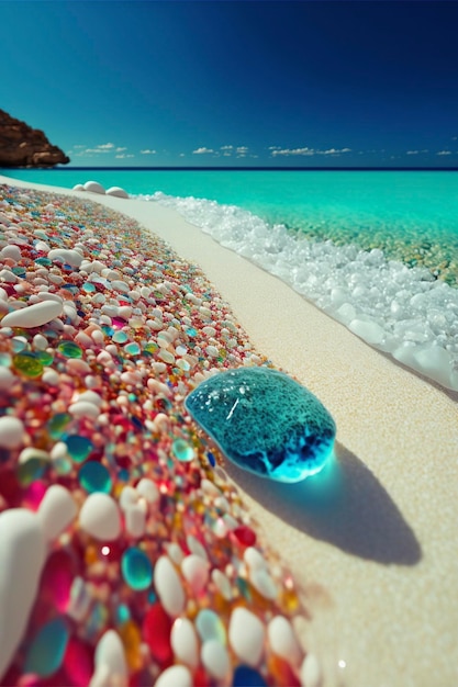 Szklana miska na szczycie plaży obok generatywnego oceanu ai