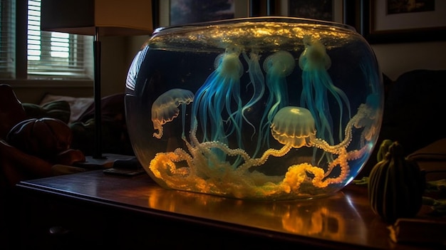 Zdjęcie szklana miska z meduzami w środku