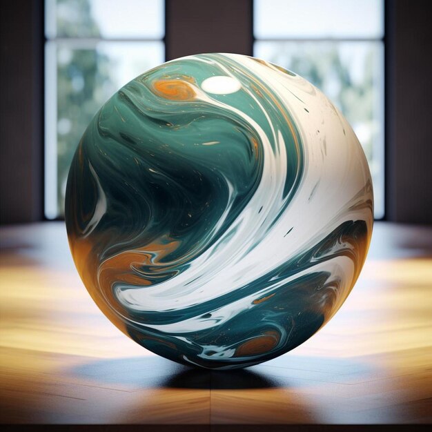 Zdjęcie szklana piłka z oceanem na niej jest na drewnianym stole