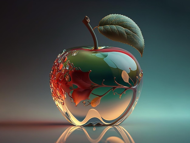 Szklane jabłko z liściem