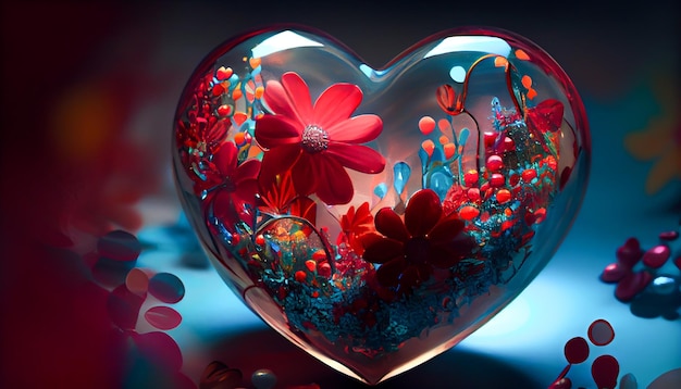 Zdjęcie szklane serce z kwiatami