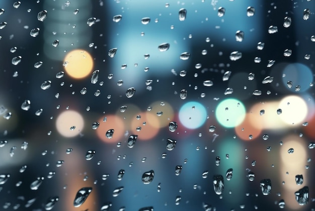 Szklane tło z kroplami deszczu i latarniami ulicznymi w nocy generatywne ai