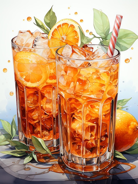 Szklanka koktajlu aperol spritz lub pyszny świeży zimny sok pomarańczowy i plasterek pomarańczy Letni napój