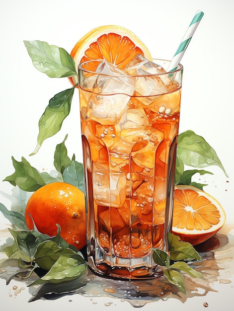 Szklanka koktajlu aperol spritz lub pyszny świeży zimny sok pomarańczowy i plasterek pomarańczy Letni napój