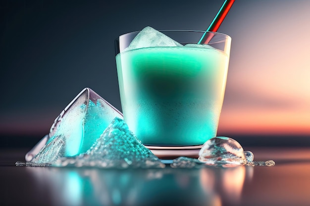Szklanka koktajlu blue curacao z kostkami lodu