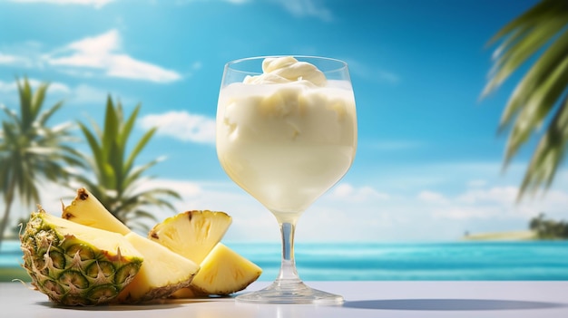 szklanka koktajlu mlecznego na plaży Kreatywna tapeta fotografii w wysokiej rozdzielczości