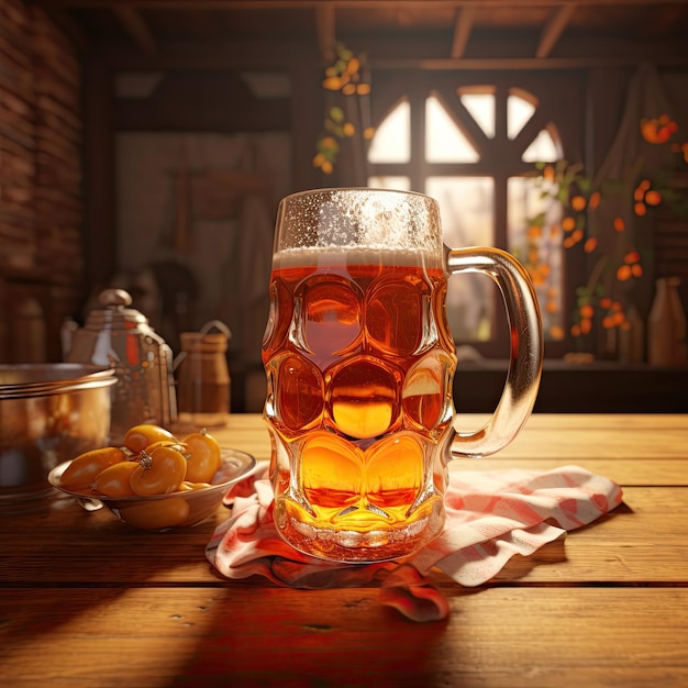 Szklanka lekkiego piwa na blacie barowym Oktober fest