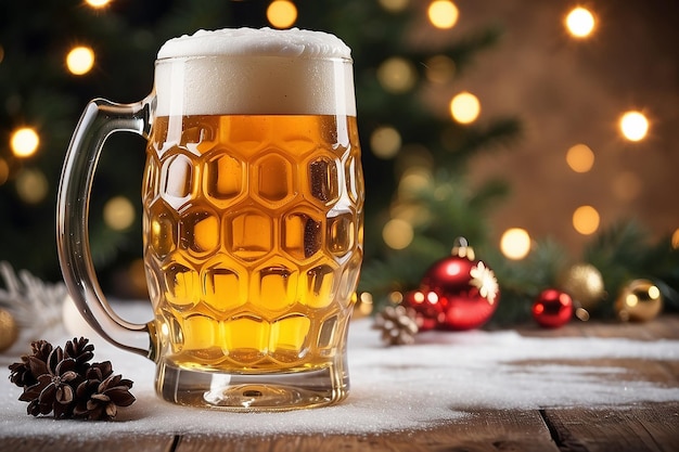 Szklanka lekkiego piwa na świątecznym tle