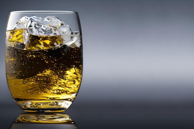 Szklanka likieru whisky z komercyjną promocją studia lodowego i tłem produktu marketingowego