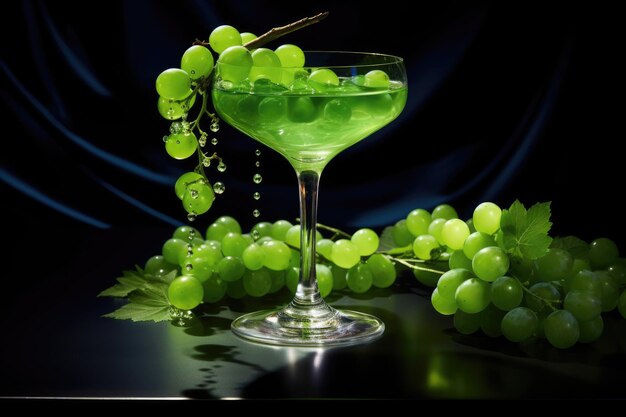 Szklanka likieru z zielonymi winogronami