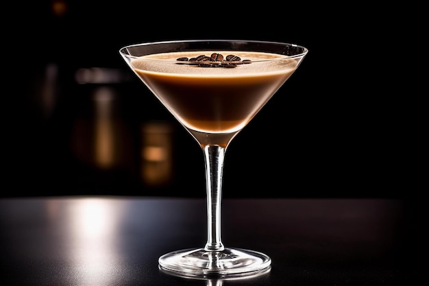 Szklanka martini z czekoladowym martini espresso przed czarnym tłem