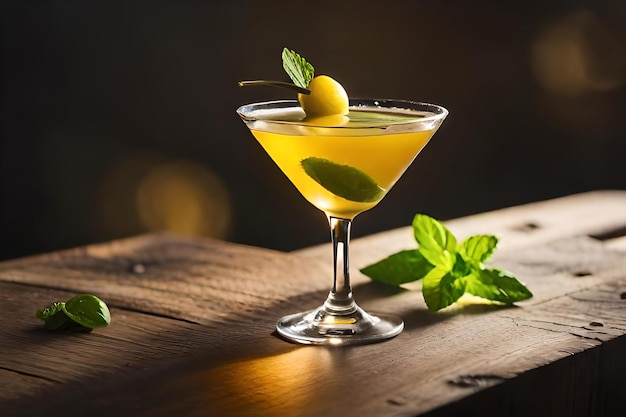 Szklanka martini z plasterkiem limonki na boku.