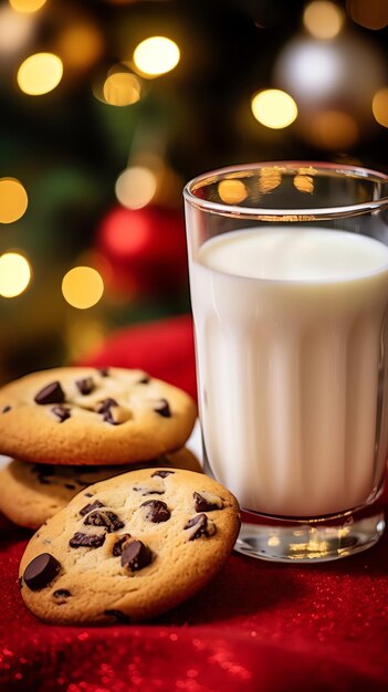Zdjęcie szklanka mleka i ciasteczka.