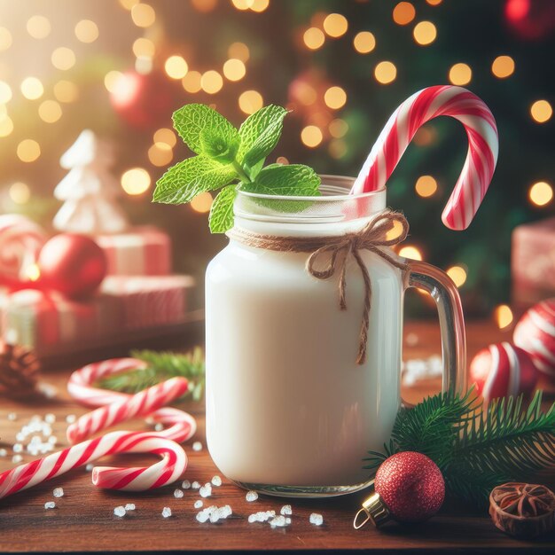 Szklanka mleka i mięta Boże Narodzenie tło