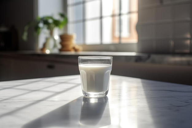 Zdjęcie szklanka mleka na stole generatywna technologia sztucznej inteligencji