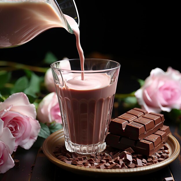 Szklanka mleka z czekoladą wylana Dzień czekolady Dzień Walentynek Tydzień Walentynek