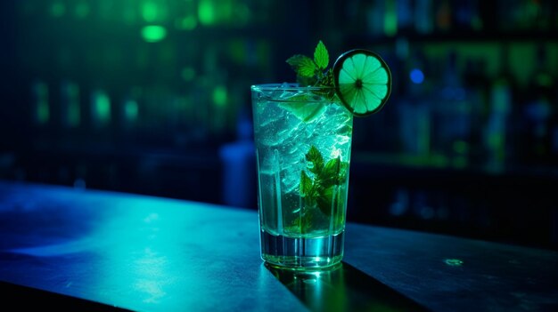 Szklanka mojito z plasterkiem limonki na wierzchu