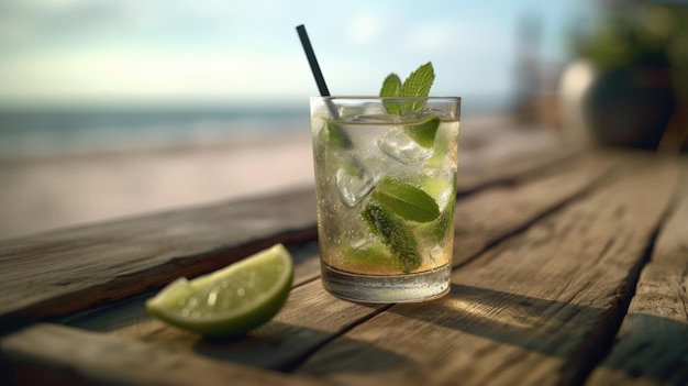 Szklanka mojito ze słomką obok