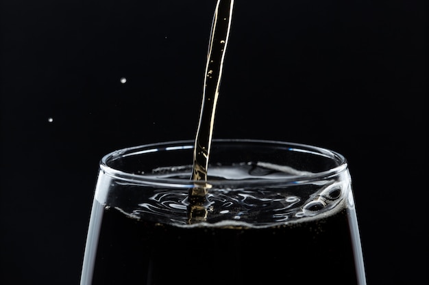 Szklanka nalewania gazowanego napoju z lodem na czarno