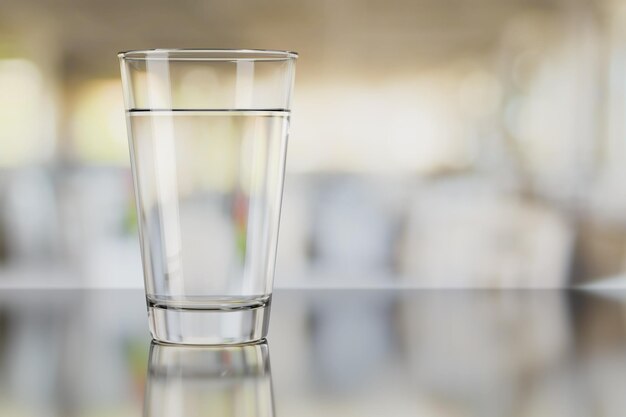 Szklanka oczyszczonej wody pitnej w pomieszczeniu