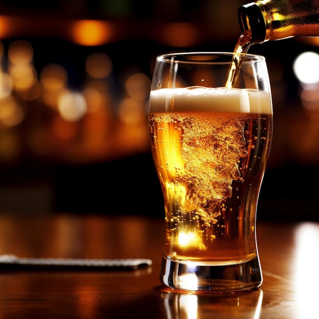 Szklanka piwa jest wlewana do szklanki generatywnej ai