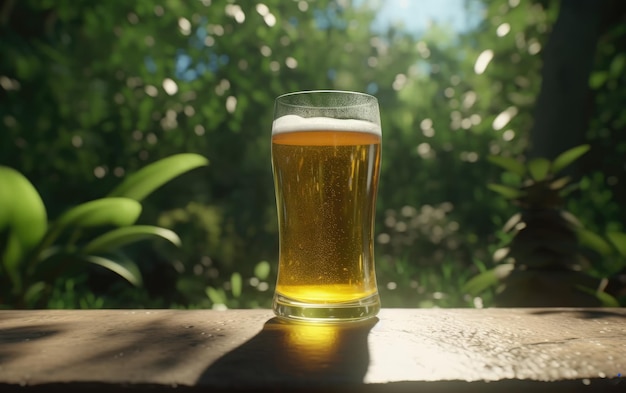 Szklanka piwa lager na stole na tle dżungli świeże lekkie piwo ilustracji ai generowane
