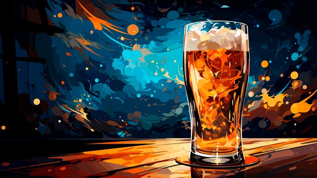 Szklanka piwa na abstrakcyjnym tle z przestrzenią do kopiowania Lato koncepcyjna ilustracja