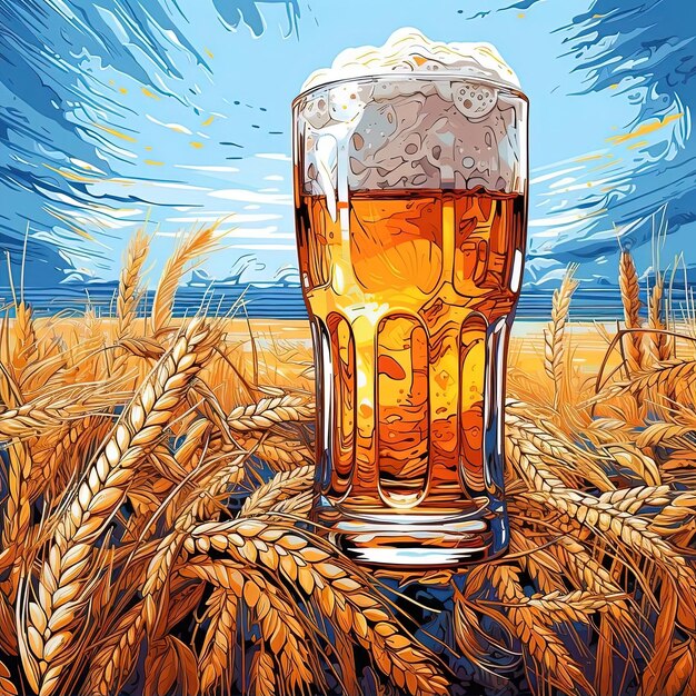 szklanka piwa na pszenicy w stylu żywych ilustracji