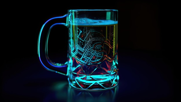 Szklanka piwa z niebieskim światłem