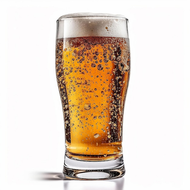 Szklanka piwa z pianką na białym tle Generative AI