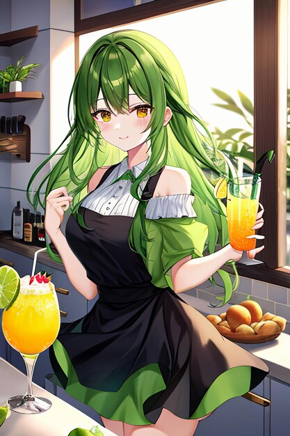 Szklanka pysznego zielonego napoju z owoców kiwi na kuchennym stole