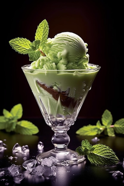 Szklanka smacznych lodów miętowo-czekoladowych Specjalne letnie menu