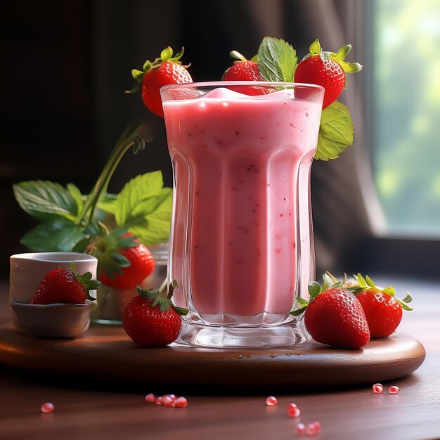 Szklanka smoothie truskawkowego Generative Ai