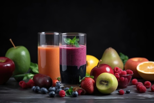 Szklanka smoothie z mieszanką owoców i warzyw stworzona za pomocą generatywnej ai