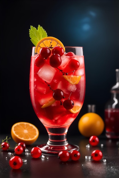 Szklanka soku pełna owoców