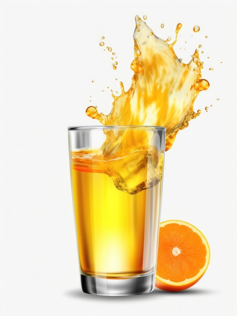 Szklanka soku pomarańczowego na białym tle
