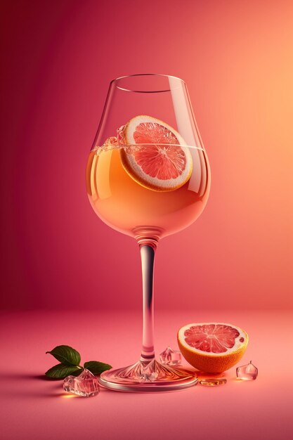 Szklanka soku pomarańczowego z plasterkiem grejpfruta.