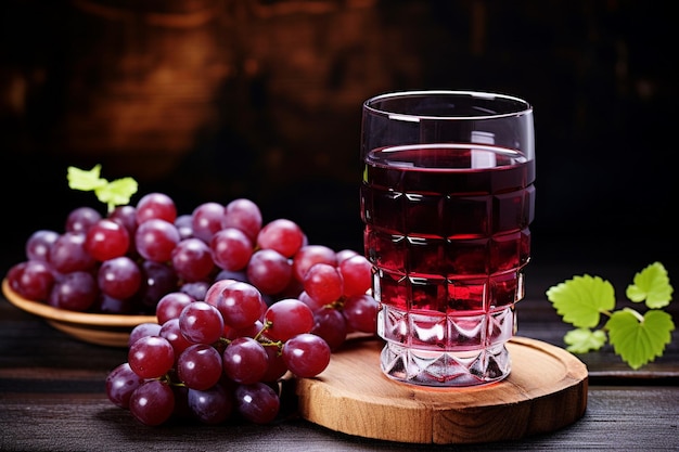 Szklanka soku winogronowego z wyodrębnionymi owocami winogron na białym tle