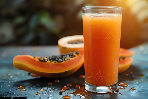 Szklanka soku z papaji na stole w kawiarni