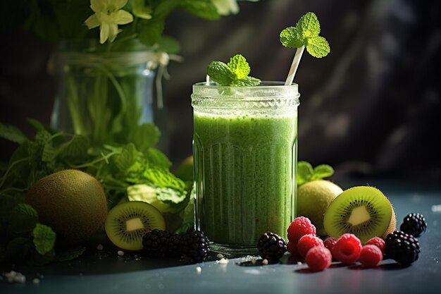 Szklanka szpinakowego smoothie zielonego sok koktajlu dla zdrowego odżywiania