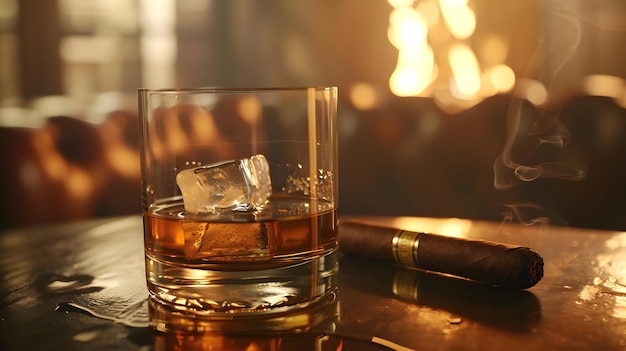 Szklanka whisky w połączeniu z cygarem Wysoka rozdzielczość