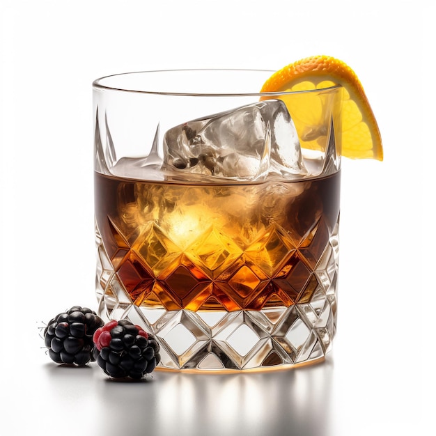 Szklanka whisky z kawałkiem cytryny na boku