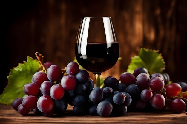 szklanka wina siedzi obok wiązki winogron
