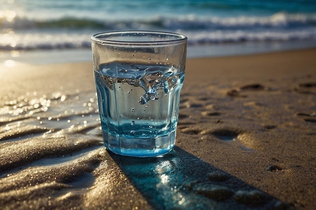 Zdjęcie szklanka wody na plaży