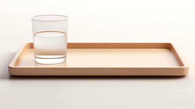 szklanka wody siedzi na tacce z małą szklanką wody.