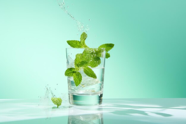Zdjęcie szklanka wody z liśćmi mięty