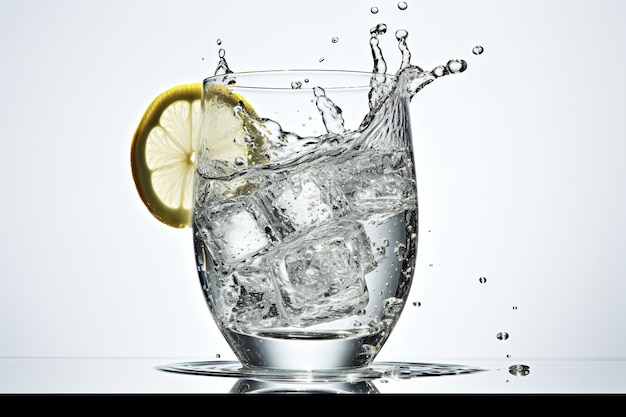Szklanka wody z lodem i plasterkiem cytryny