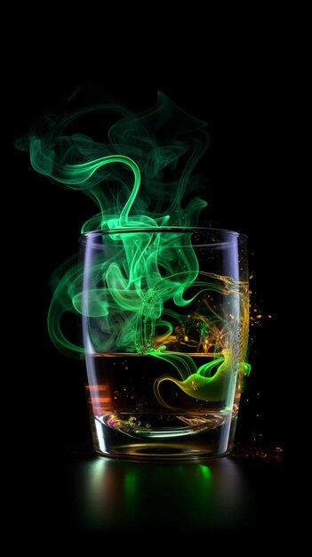 Szklanka wody z zielonym dymem