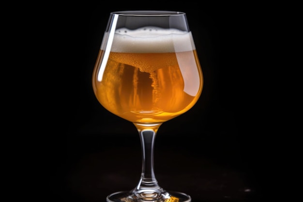 Szklanka z piwem rzemieślniczym Piwo z kranu w szklance na czarnym tle Generatywna sztuczna inteligencja