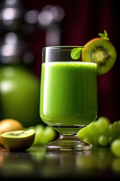 Szklanka zielonego smoothie z dodatkiem kiwi